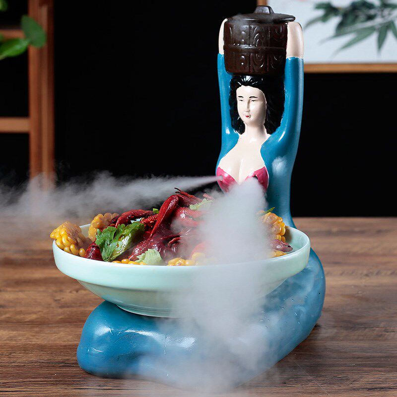创意美女酒店会所意境菜干冰餐具个性火锅店明档餐厅异形特色盘子
