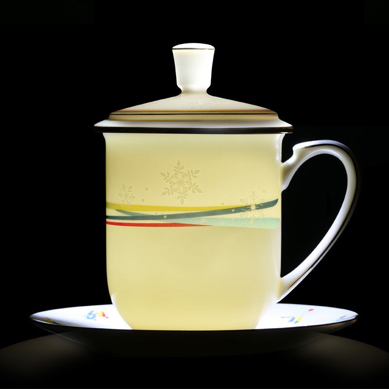 硅元陶瓷 办公杯子带盖商务盖杯陶瓷会议杯礼品茶杯同心杯