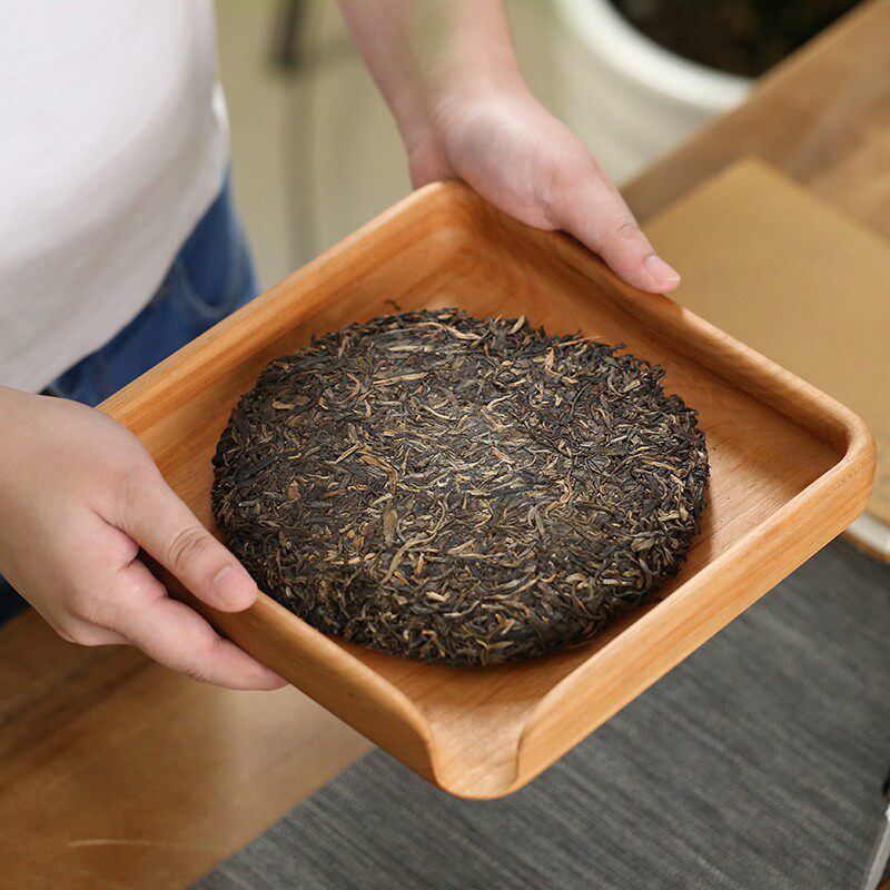 普洱茶饼分茶盘樱桃木实木一体开茶盘撬茶盘茶叶评审盘茶盒茶托盘