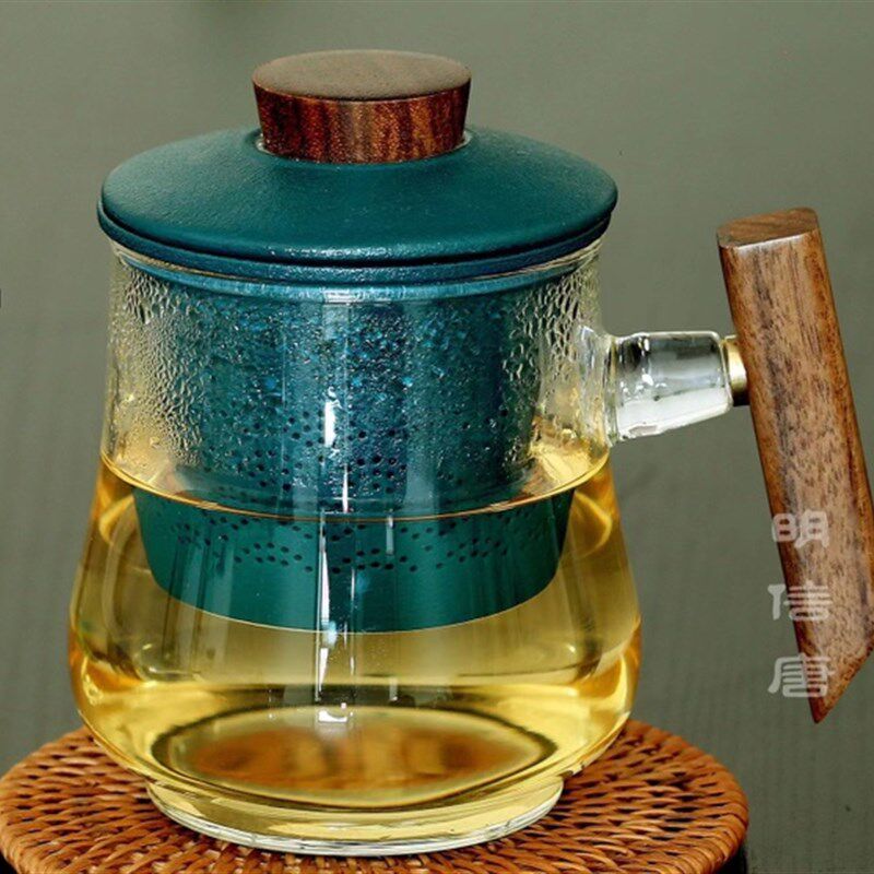明信唐堂 高透高货办公杯三件杯套杯带盖带漏绿茶杯耐热玻璃加厚