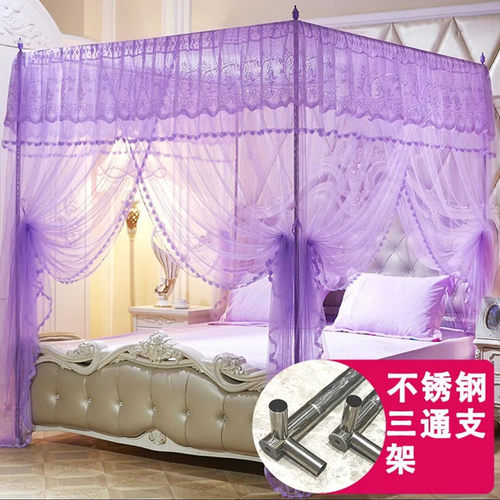 夏天蚊帐三开门宫廷纹账家用文帐子不锈钢支架1.5m1.8m床2米双人
