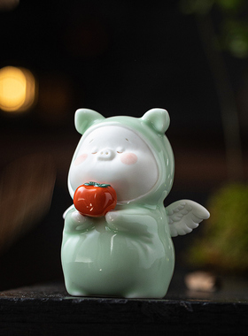 诸事大吉陶瓷可爱小猪招财摆件家居桌面装饰品茶宠十二生肖吉祥物