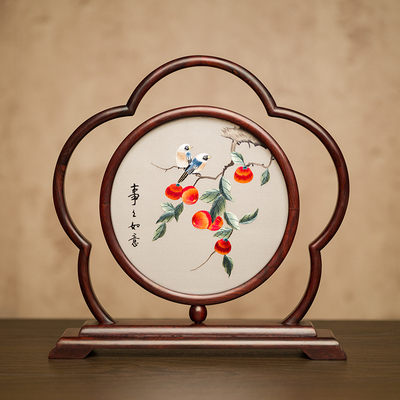 苏绣摆件中式桌面装饰台屏高档国风客厅玄关双面刺绣摆台特色礼品