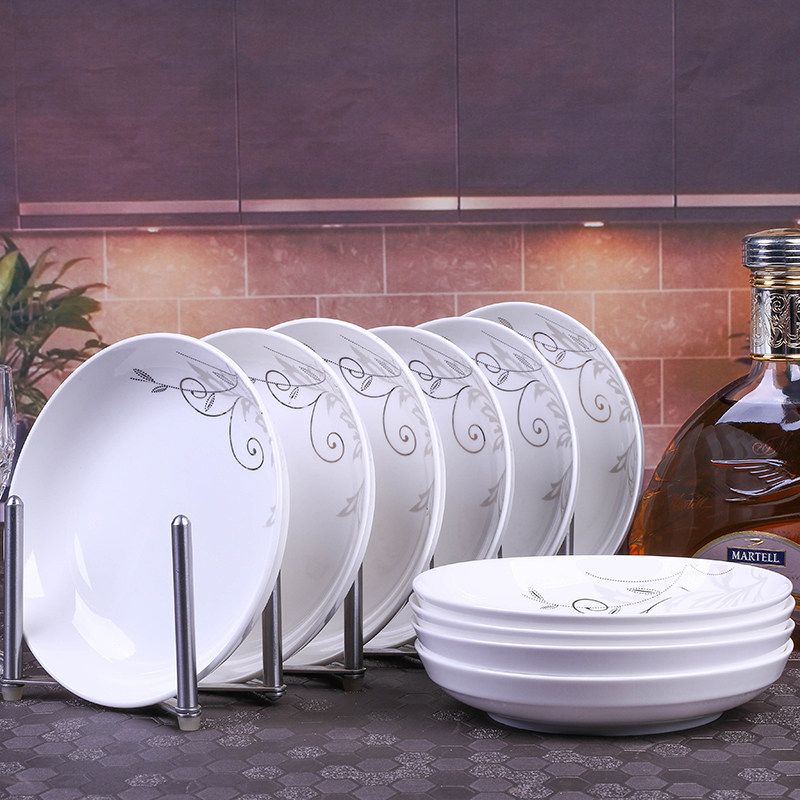 10个盘子家用7英寸陶瓷菜盘深盘饭盘汤盘圆形骨瓷碟可微波炉餐具