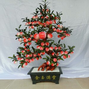 天然大型108玉石蟠桃树客厅大堂装饰寿桃玉工艺品会所玉雕摆件