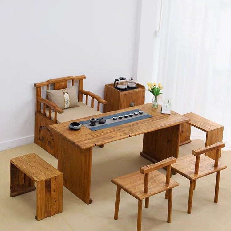 中式老榆木茶桌办公室会客喝茶桌民宿餐桌椅组合阳台客厅实木书桌,住宅家具,家用茶台/茶桌,淘宝优惠券,粉丝福利购,淘宝优惠卷