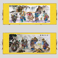 定做丝绸卷轴画东北人物出马堂挂画黄白柳灰中式绢布佛堂装饰画横