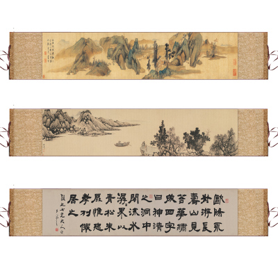 明 沈周 京江送别图仿古横幅泛舟装饰茶馆卷轴沙发背景客厅装饰画