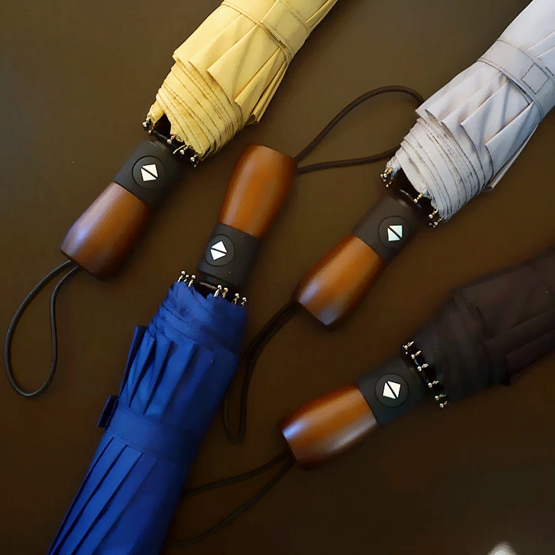 日系男士商务纯色十骨折叠全自动三折伞防风加固型双人超大雨伞女