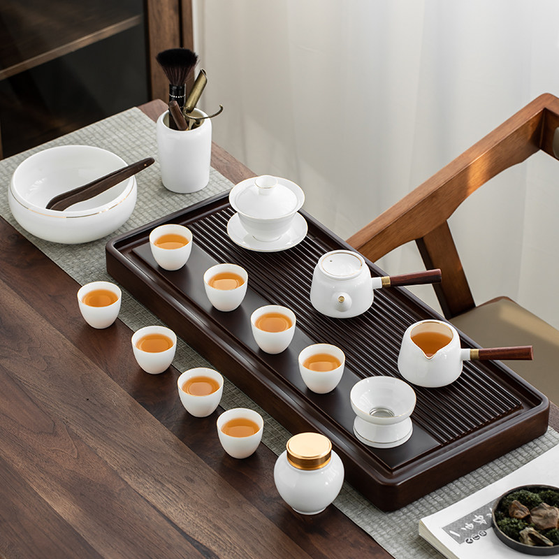 羊脂玉功夫茶具套装家用白瓷侧把茶壶办公室会客泡茶盖碗茶杯高档