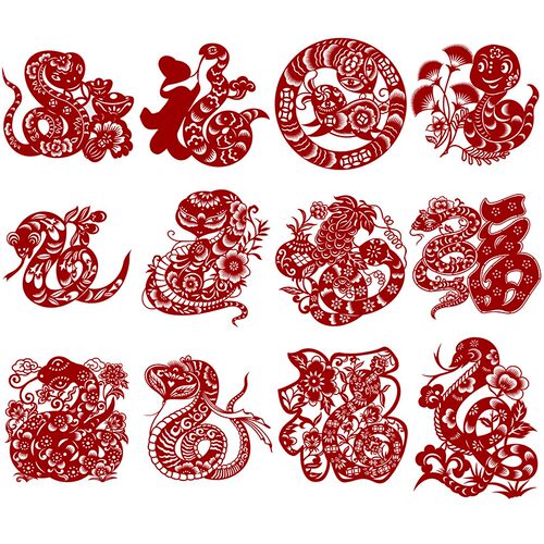 A款蛇年剪纸图案底稿春节新年手工刻纸图样剪纸半成品模板打印稿