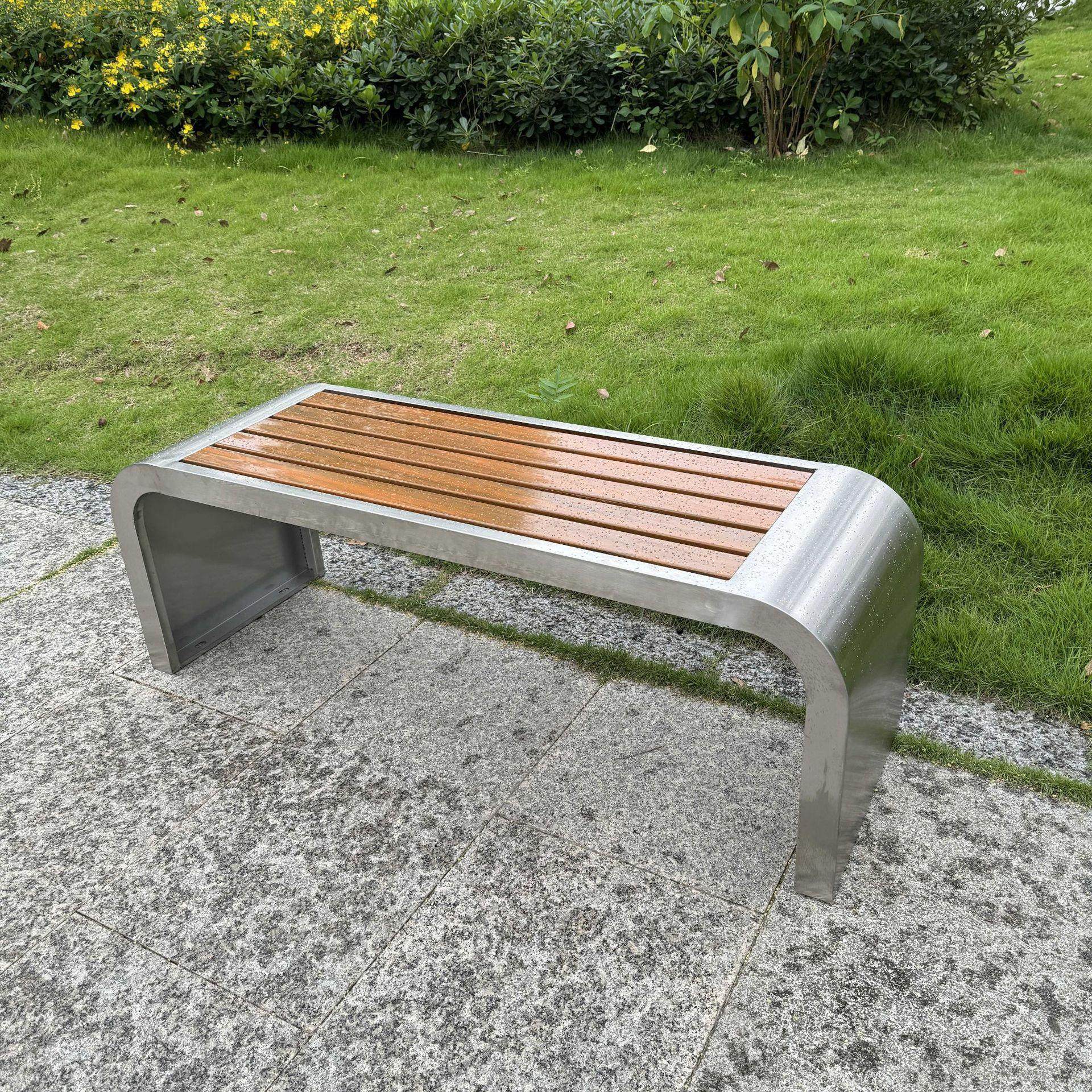 不锈钢户外公园椅广场休闲防腐木长椅加厚塑木长凳子户外排椅坐凳