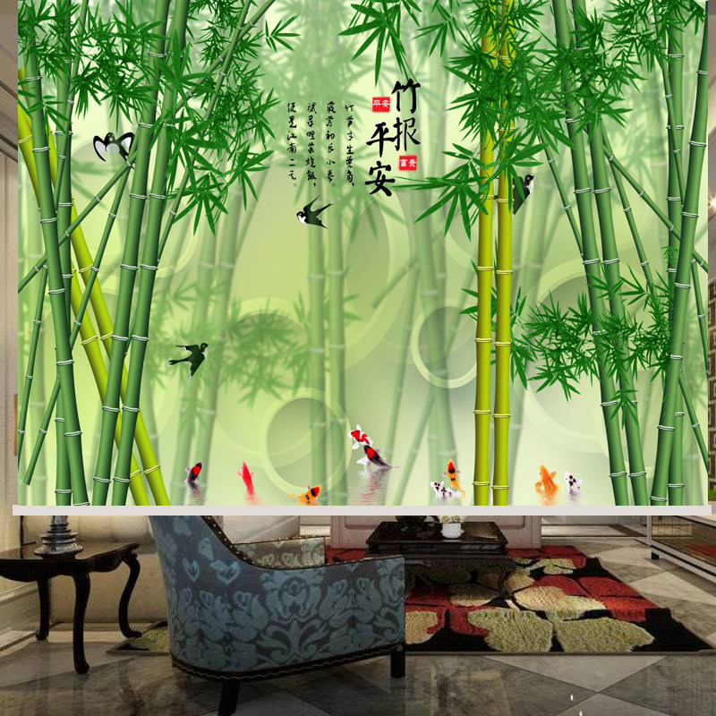 定制竹林竹子富贵竹图案窗帘卷帘画半遮光拉珠升降卷轴上下拉链