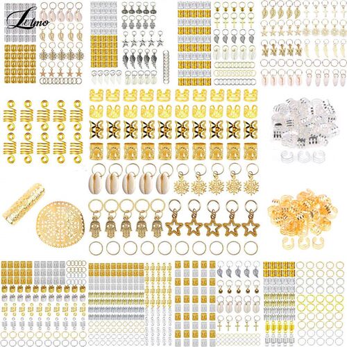 5-180pcs Hair Braid Dreadlock Beads Cuffs Clips Braid Spiral