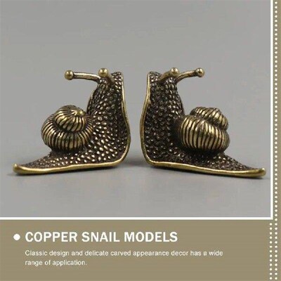 Copper Tea Pet Snail Statues 2 Pcs Desktop Decor Ornaments