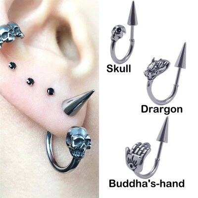 1PC 361L Surgical Steel Skull Lip Ring Horseshoe Labret Ring