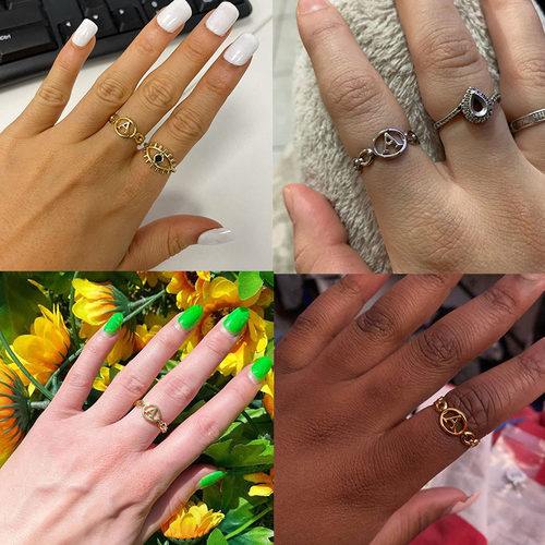 Hollow Initial Letter Rings For Women Stainless Steel Ring G