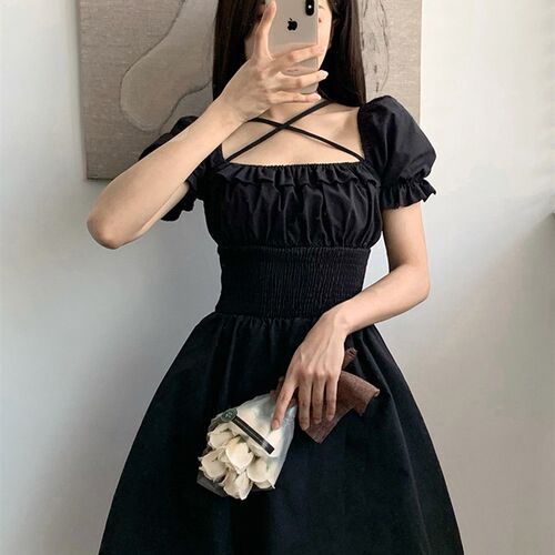 SUCHCUTE Gothic Women Mini Dress Ruffles Summer 2022 Vintage