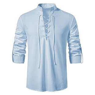 2023 New Mens Casual Blouse Cotton Linen Shirt Tops Long Sl