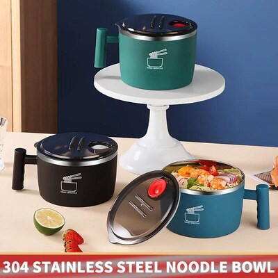 Stainless Steel Bowl With Lid For Instant Noodles Sealed And