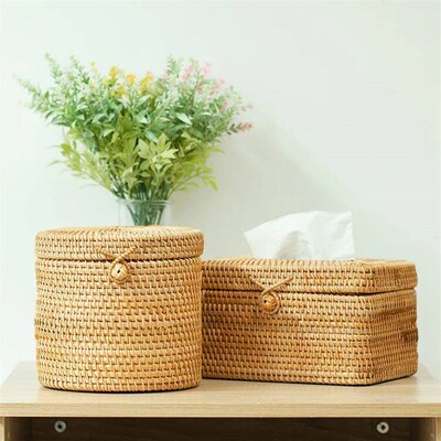 Rattan Tissue Box Desktop Toilet Paper Handkerchief Case Sim
