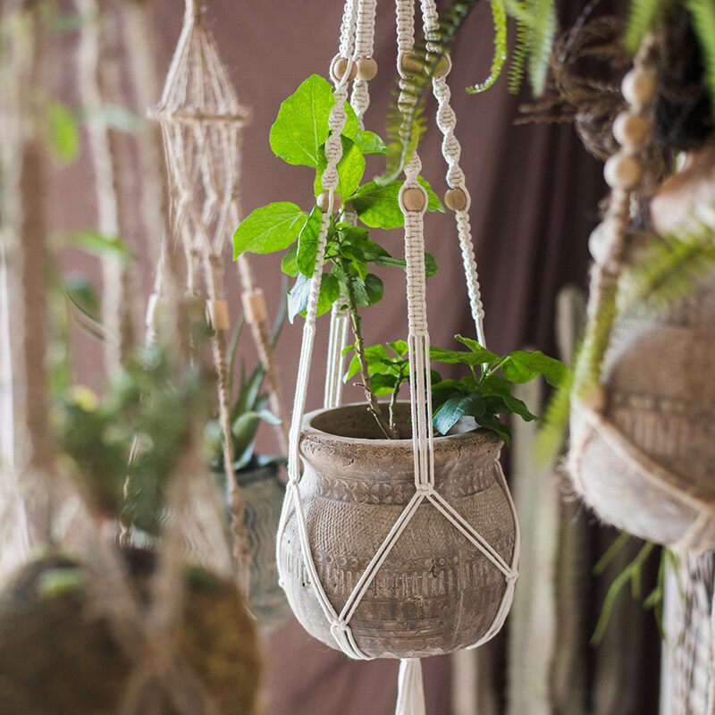 掬涵 手工艺术棉绳麻绳吊篮网兜花篮壁挂垂吊花器花盆悬挂创意,家居饰品,吊饰/挂饰,淘宝优惠券,粉丝福利购,淘宝优惠卷