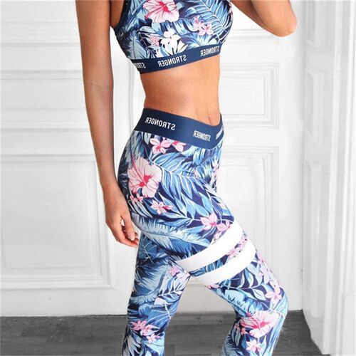 Hot Sale Digital Printing High Waist Casual Leggings Leaf La