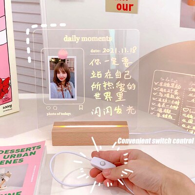 Note Message Board Night Light Writing Glow Memo Acrylic Dai