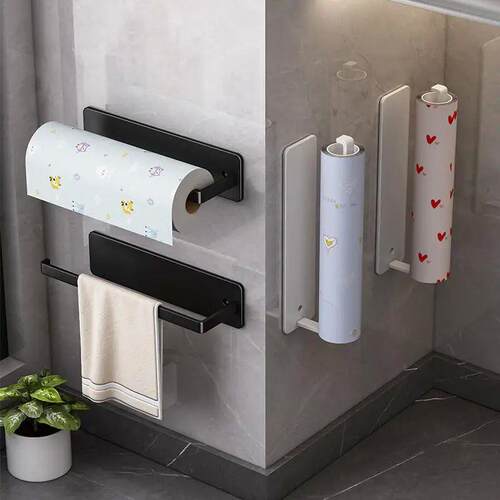 Wall-Mounted Kitchen Tissue Holder Free-Punching Roll Paper