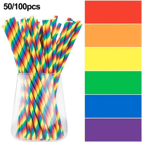 50/100PCS Rainbow Straws Degradable Eco-friendly Disposable