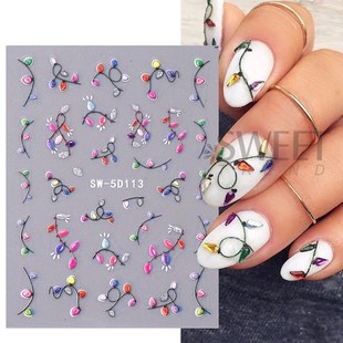 Colorful Christmas Light 5D Embossed Nails Art Stickers Snow