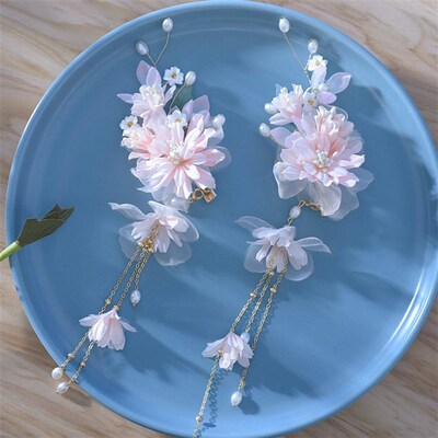 2pcs Pink Flower Hair Clips Chinese Hanfu Hair Accessrories