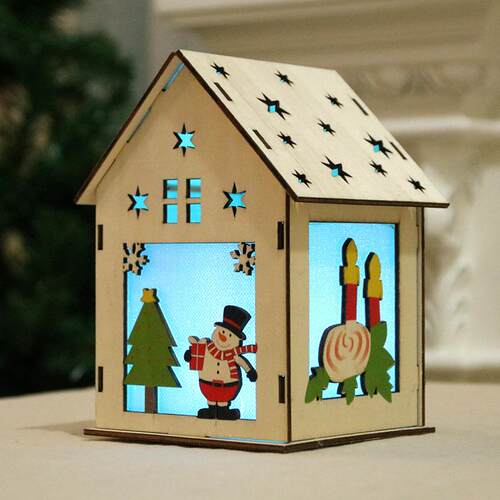 Light up wooden house Christmas Tree decoratio hang DIY gift
