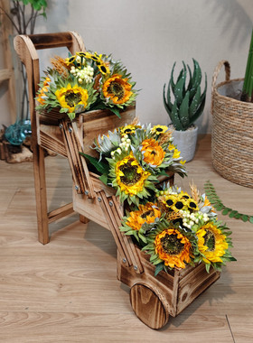 仿真鲜花绿植阳台花园木制花架装饰庭院幼儿园自然角环创田园摆件