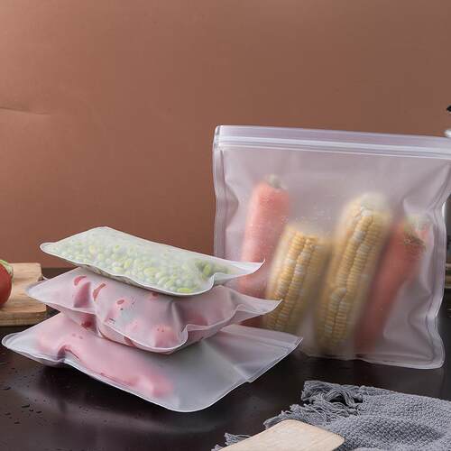 Silicone Food Storage Bag Reusable Stand Up Zip Shut Bag Lea
