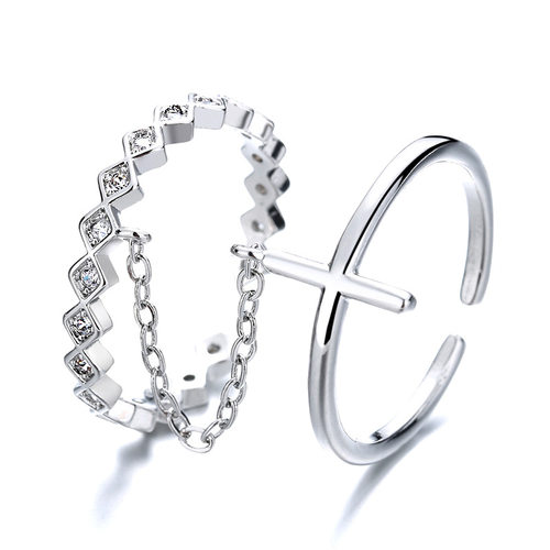 Punk Cool Cross Rings For Women Men Silver Color Adjustable