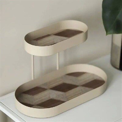 AhunderJiaz Milk Tea Oval Storage Box Iron Double Storage