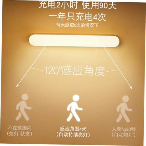 PIR Motion Sensor LED Night Light USB Rechargeable Lamp