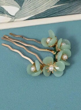 Flower Jade Hairpins Decorative Chignon Hair Pins Antique Ha