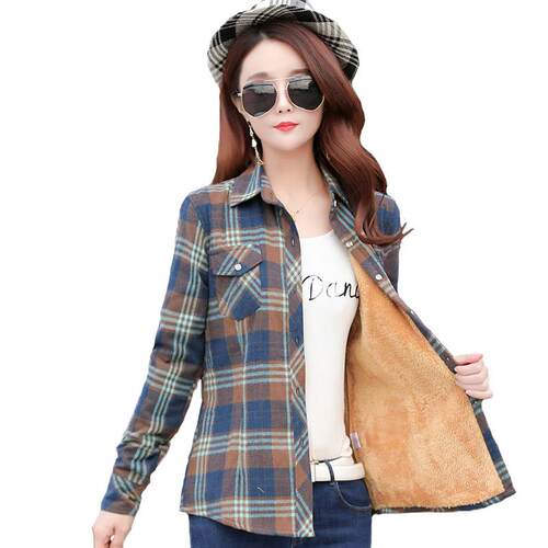 New Women Wool Thicken Plaid Shirts Female M-5XL Flannel Lon