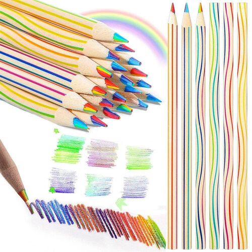 12pcs Drawing Pencil 7 Color in 1 Rainbow Gradient Crayons C