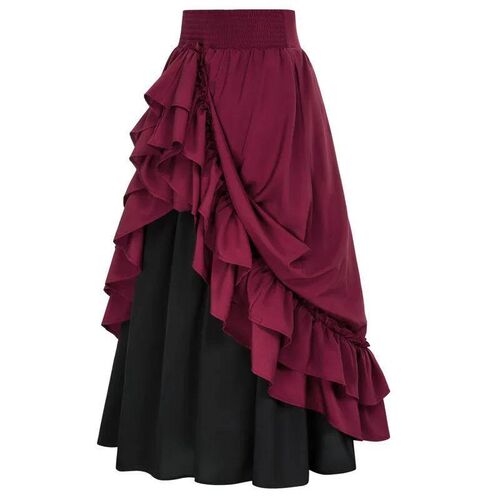 Casual Dual Layer Skirt Button Renaissance Costume Women Bac