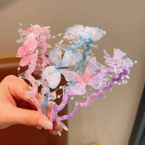 Shiny Fairy Butterfly Pearl Hair Hoops Princess Kids Headban