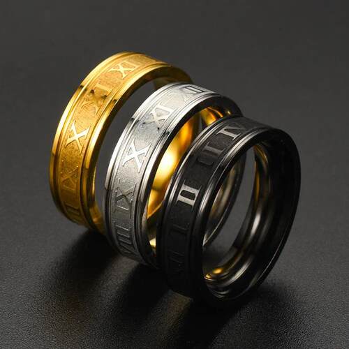 Roman Numberss Ring Temperament 6mm Width Stainless Steel