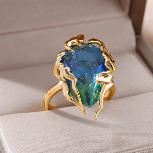 Zircon Flame Drop Rings For Women Stainless Steel Water Drop