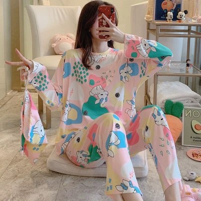 Cute Cartoon Long-Sleeved Sleepwear Suit Comfortable Women P