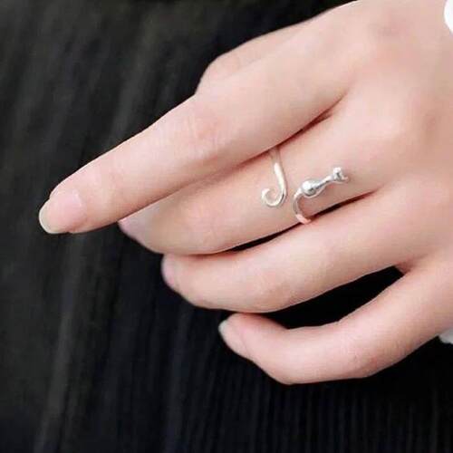 Huitan Silver Color Cat Ring for Women Opening Resizable Ani