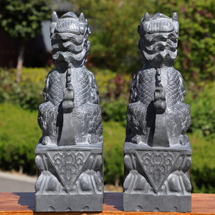 石雕石头青石麒麟摆件一对家用室内店铺公司别墅门前门口看门庭院