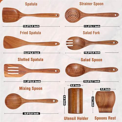 Wooden Kitchen Utensil Set  Cooking Spoons  Stirring Baking