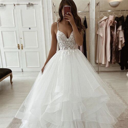 ZJ9262  Spaghetti Strap Wedding Dress Modern A-line Sweethea
